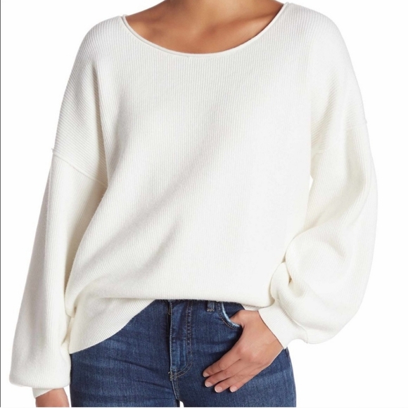 Free People Shadow Sweater Ribbed balloon sleeves Cream Ivory Oversized … - Picture 1 of 6